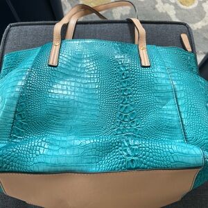 Kate Landry large teal tote. Man made material/like leather.